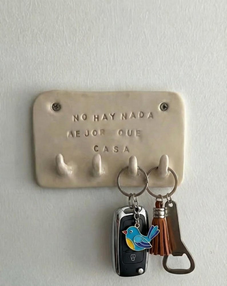 Handmade Ceramic Key Holder | 4 Hook Wall Key Organizer | Custom Text ...