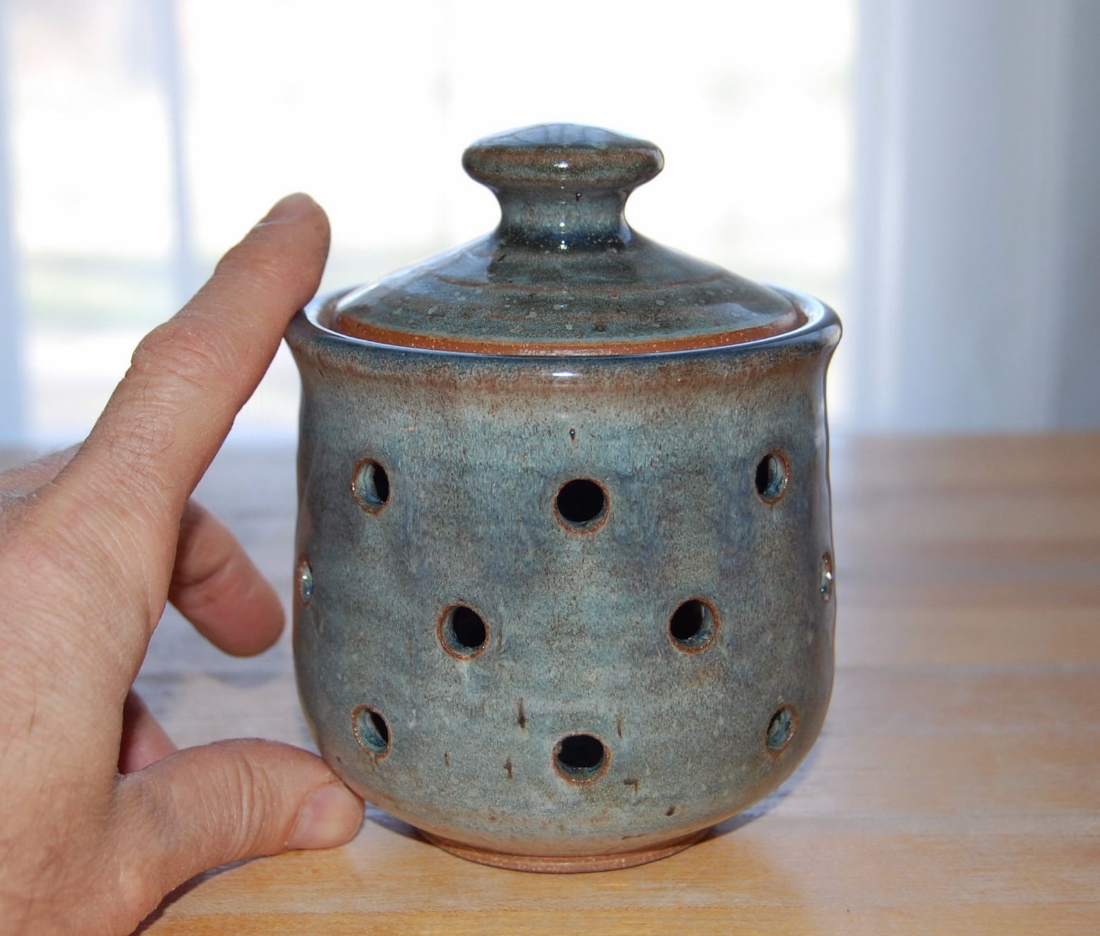 Garlic jar with blue gray glazes Etsy