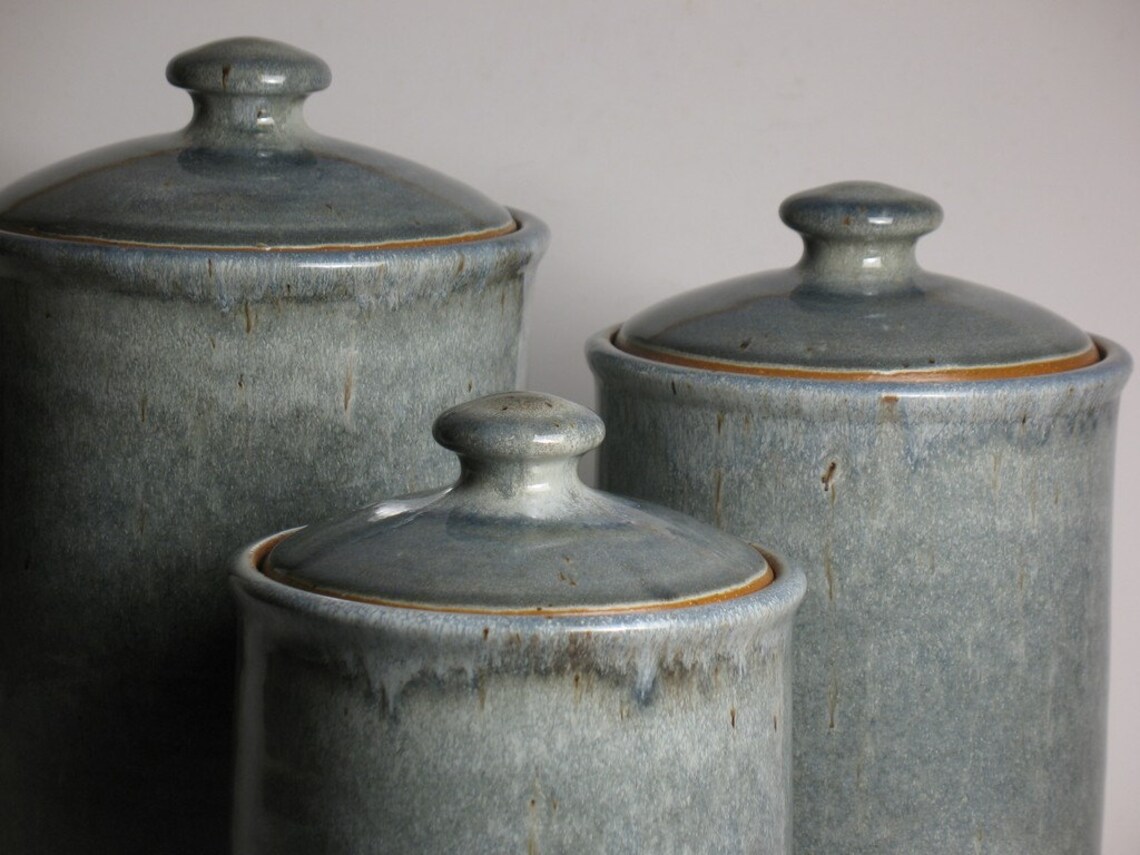 Pottery canister set in grey blue Etsy
