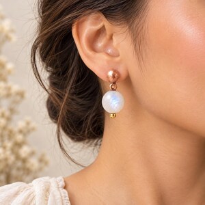 Moonstone Copper Earrings, White Gemstone Drop Earrings, Boho Handmade Earrings, Blue Flash Moonstone Jewelry, Statement Earrings, Gift Her