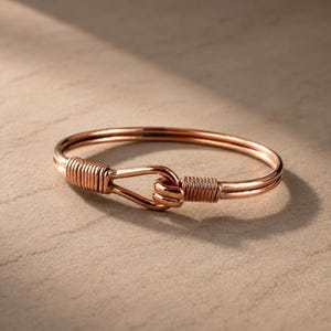 Copper Cuff Bracelet, Adjustable Rustic Bangle with Wrapped Knot