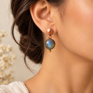 Labradorite Copper Earrings, Blue Flash Gemstone Earrings, Boho Drop Earrings, Handmade Copper Jewelry, Labradorite Jewelry, Gift for Her