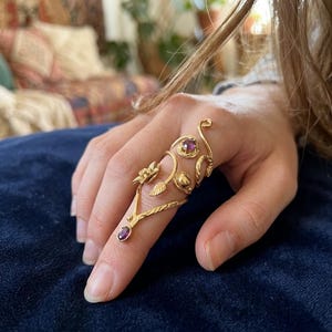 Amethyst Floral Brass Arthritis Ring, Adjustable Fidget Spinner