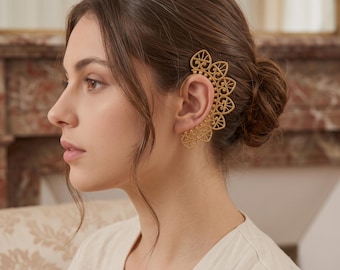 Handmade Brass Filigree Ear Cuff, Adjustable Tribal Boho Ear Wrap, Non-Pierced Cartilage Jewelry, Unisex Gift , Festival Ear Accessory