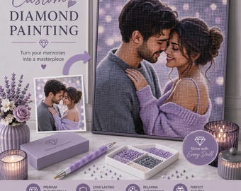 Custom Diamond Painting, Custom 5D Diamond Art Kit, Custom Portrait Gift for Couples, Pets & Family, DIY Canvas Craft, Christmas Gift
