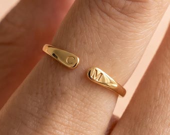 Two Initial Ring, Personalised Open Cuff Ring, Dainty Double Initial Ring, Christmas Gift for Her, Custom Letter Ring, Love Letter Ring