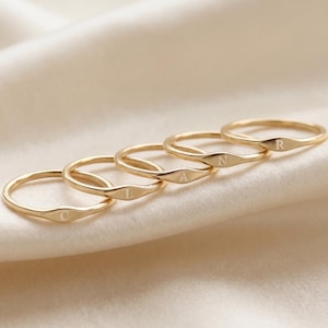 Solid Gold Initial Ring, Personalized Letter Ring, Dainty Signet Ring, Custom Letter Gold Jewelry, Minimalist Stacking Ring, Christmas Gift