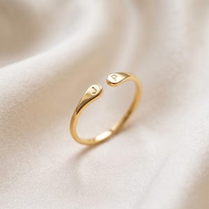Solid Gold Two Initial Ring, Personalised Open Cuff Ring, Dainty Double Initial Gold Ring, Christmas Gift for Her, Custom Letter Ring