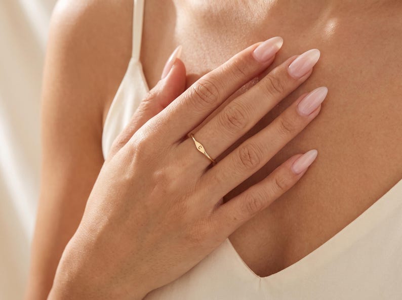 Solid Gold Initial Ring, Personalized Letter Ring, Dainty Signet Ring, Custom Letter Gold Jewelry, Minimalist Stacking Ring, Christmas Gift