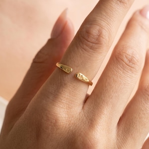 Solid Gold Two Initial Ring, Personalised Open Cuff Ring, Dainty Double Initial Gold Ring, Christmas Gift for Her, Custom Letter Ring