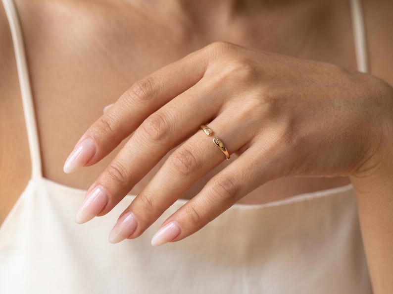 Solid Gold Two Initial Ring, Personalised Open Cuff Ring, Dainty Double Initial Gold Ring, Christmas Gift for Her, Custom Letter Ring