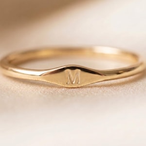 Solid Gold Initial Ring, Personalized Letter Ring, Dainty Signet Ring, Custom Letter Gold Jewelry, Minimalist Stacking Ring, Christmas Gift