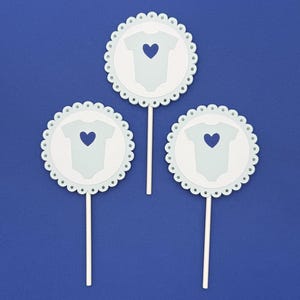 Blue Onesie Cupcake Toppers, Set of 12