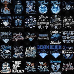 Denim and Diamonds Digital Bundle, Boots on the ground denim Png, Blue Jeans, Pearls, Cowboy Style, Glam Cowgirl Party Design Png,