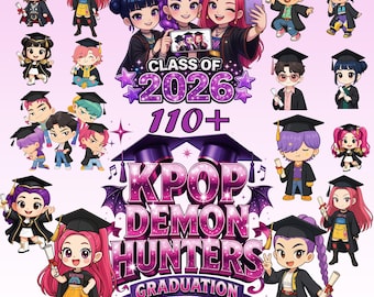 Kpop Demon Hunter Graduation PNG Bundle Clipart 300 DPI, Class of 2026 Grad PNG Digital Download