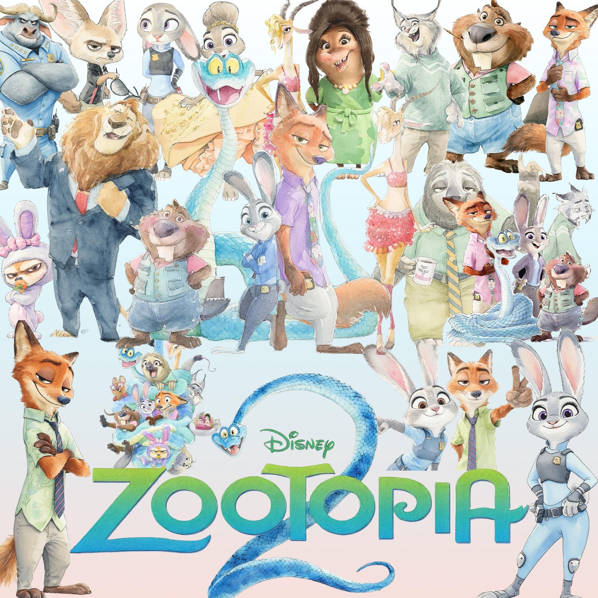 Zootopia 2 Watercolor PNG Clipart Bundle, Zootopia 2 PNG Cartoon ...