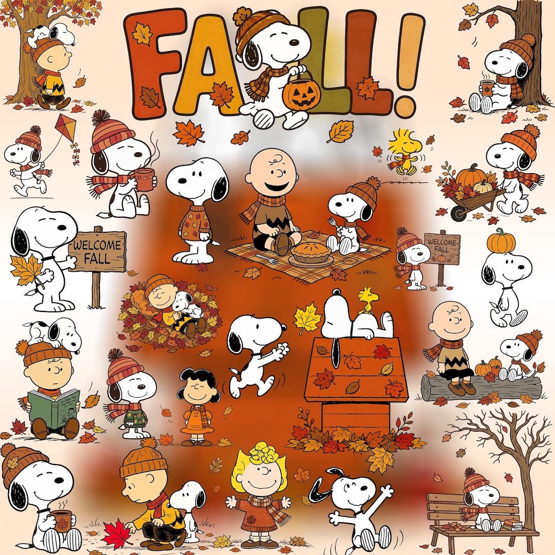 Snoopy Fall Pattern Snoopy Autumn PNG Bundle, Peanuts Fall Clipart Bundle, Charlie Brown ...