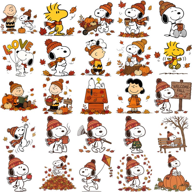 Snoopy Fall Pattern Snoopy Autumn PNG Bundle, Peanuts Fall Clipart Bundle, Charlie Brown ...