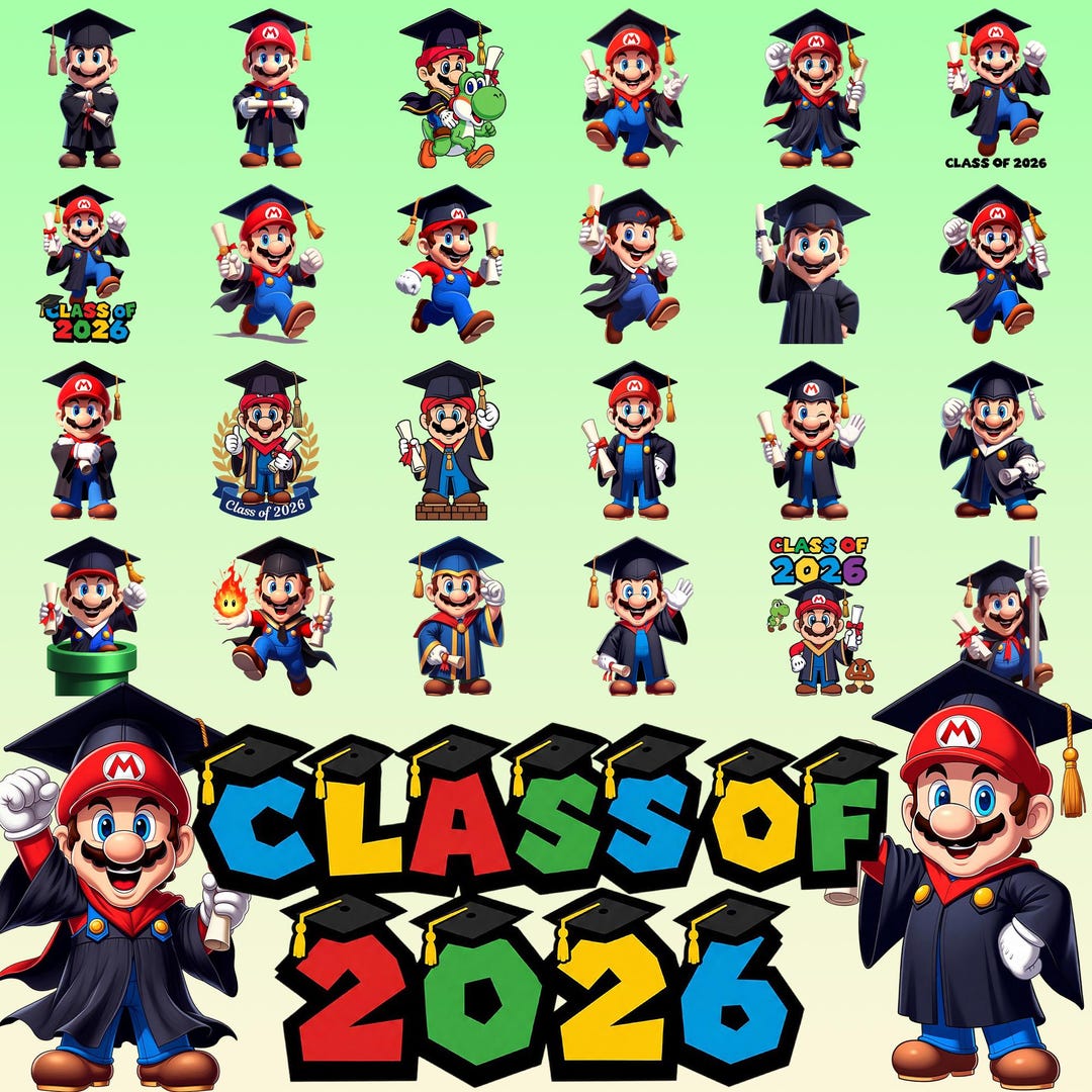 Super Mario Graduation Png, Clipart Images, Digital Design PNG File for ...