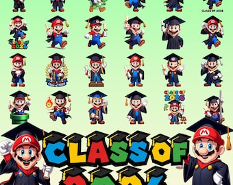 Super Mario Graduation Png, Clipart Images, Digital design PNG file for sublimation, High Resolution, Instant Digital PNG Download