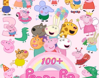 100+ Peppa Pig PNG Bundle, Cartoon Characters, Kids Birthday Shirt Design (Digital Download)