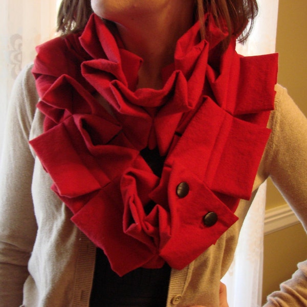 Pleated flannel scarf with vintage buttons, romatic