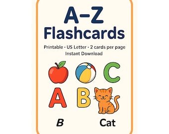 Alphabet Flashcards A–Z (US Letter) • Kids Printable Cards • ABC Learning • Instant Download