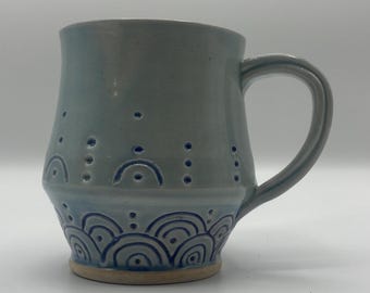 Blue Celadon lines and dots mug