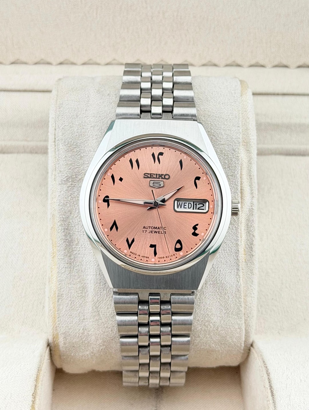Vintage Seiko 5 Men's Wrist Arabic Watch|salmon Arabic Dial|36mm