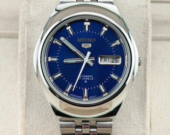 Elegant Seiko 5 herenpolshorloge|blauwe wijzerplaat|36 mm