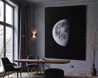 Lua Prateada | Pintura da Lua em Tela | Pintura da Lua em Acrílico | Pintura Original da Lua | Arte de Parede com Textura da Lua | Lua em Preto e Branco