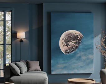 Blue Moon | Moon Painting on Canvas | Moon Painting on Acrylic | Abstract Moon Painting | Original Moon Painting | Textured Moon Wall Art