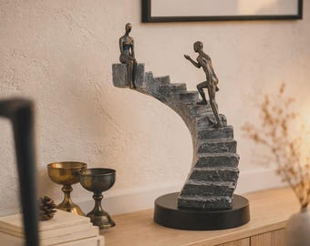 Abstract Human Staircase Sculpture, Modern Polystone Accent Decor