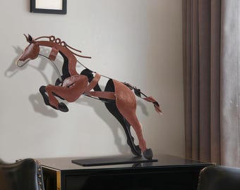 Handmade Metal Horse Statue, Rustic Brown Horse Sculpture, Equestrian Home Decor
