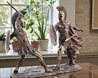 Spartan Warrior Battle Statue, Ancient Greek Soldier Sculpture, Bronze Style Warrior Figurine, Mythology Home Decor