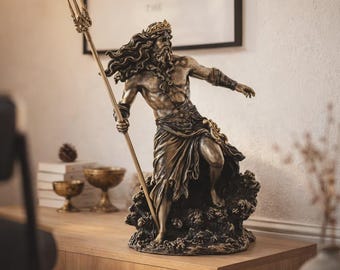 Neptune Statue with Trident, Cold Cast Bronze Olympian God Sculpture