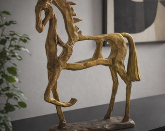 Abstract Horse Statue – Modern Gold Horse Sculpture for Home Office Decor