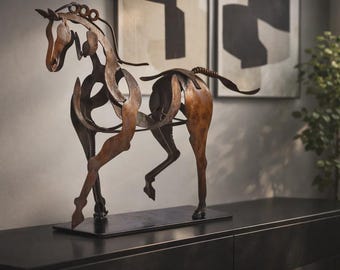 Handmade Metal Horse Sculpture – Rustic Horse Statue Decor for Home Office