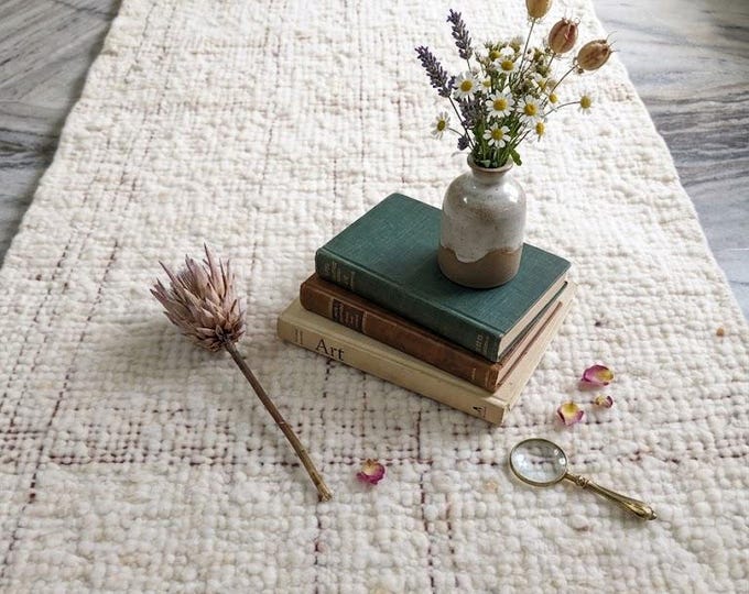 Featured listing image: HandWoven New Zealand Wool Rug Cream Charcoal Grid Minimalist Floor Art indoor rugs