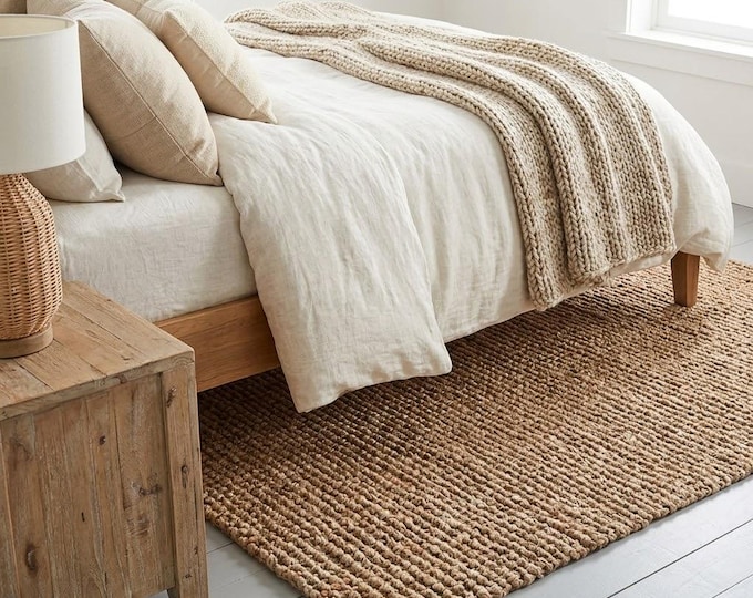 Featured listing image: Handwoven Jute Rug – Natural, Reversible, Eco-Friendly Boho Area Rug