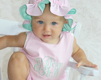Baby Romper Monogram Baby Girl Bubble Romper Pink & Mint Baby Newborn Baby Girl Clothes 0-3 mon up to 2T Toddler Girl Romper