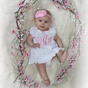 Monogram Girl Dress Newborn Baby Girl Clothes Newborn Girl Take Home Outfit  Shabby Chic White Pink Dress New Baby Gift