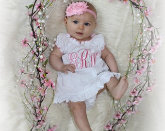 Monogram Girl Dress Newborn Baby Girl Clothes Newborn Girl Take Home Outfit  Shabby Chic White Pink Dress New Baby Gift