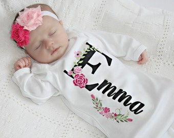 Personalized Baby Gift Girl Newborn Girl Coming Home Outfit Personalized Baby Girl Clothes  Baby Clothes Infant Gown Baby Outfit