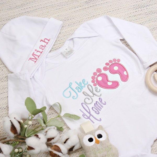 Newborn Girl Coming Home Outfit Baby Girl Hospital Outfit Take Me Home Newborn Baby Gift Baby Girl Clothes Personalized Newborn hat Preemie