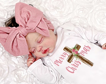 Baby Christmas Outfit First Christmas Outfit Baby Girl Christmas Outfit Newborn Christmas Outfit Christmas Outfit Cross Christmas Romper