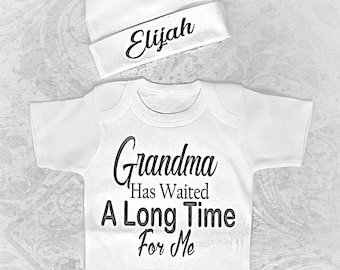 Pregnancy Announcement, Grandma has waited a long time for me, Gifts from Grandma,  Personalized Infant Hat Newborn Gift Baby Gender Reveal