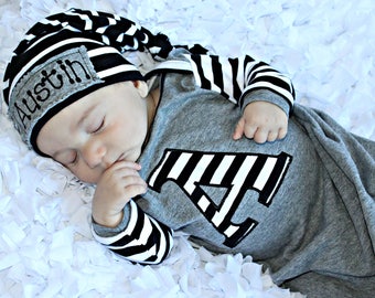 Preemie Baby Boy Personalized Newborn Baby Boy Gown Personalized Hat Newborn Take Home Outfit Baby Boy Clothes New Baby Gift Set Baby Gift