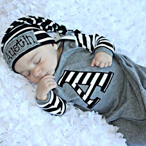 Preemie Baby Boy Personalized Newborn Baby Boy Gown Personalized Hat Newborn Take Home Outfit Baby Boy Clothes New Baby Gift Set Baby Gift