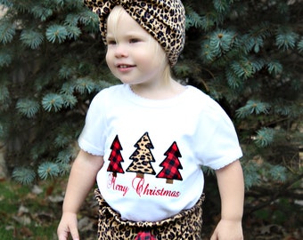 Toddler Girl Christmas Outfit Cheetah Christmas Outfit Plaid Christmas Shirt Christmas Outfit Holiday Outfit Toddler Christmas Outfit,